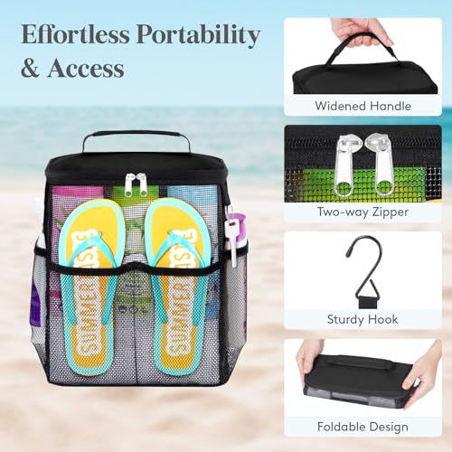 Lifewit Mesh Shower Caddy, Hanging Bathroom Organizer with Slipper pockets - color: Black