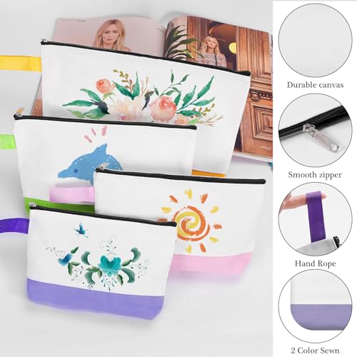 10 Pieces Cotton Canvas Makeup Bag with Bottom and Strap, Multi-Purpose Cosmetic Bag with Zipper Travel Toiletry Pouch, Blank DIY Craft Bag (Multicolor 03, L) - color: Multicolor 03, size: L