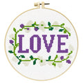 Zhenqing Love Word Cross Stitch Kit for Beginners, 11CT Printed 20x20cm with 16cm Hoop, Purple & Floral Embroidery Set(70835) - color: LOVE
