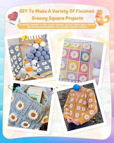 Coopay Crochet Kit for Beginners, Granny Square Blanket Kit, Blue-Purple - color: Blue-purple - Daisy