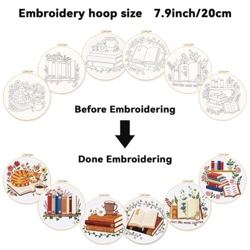 ORIGACH 6 Pack Book & Flower Embroidery Kit for Beginners - style: Book & Flower