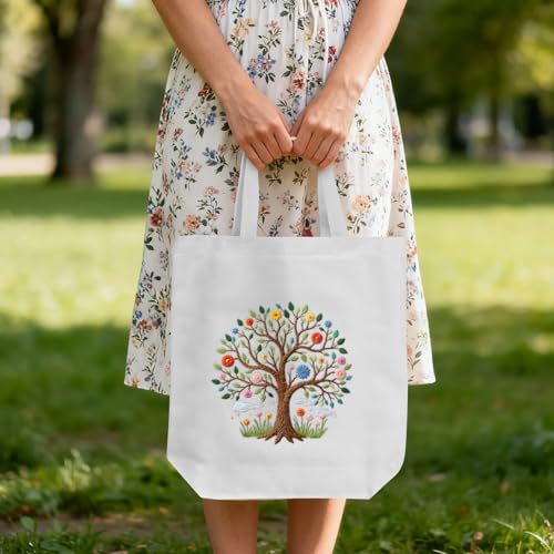 ERKOON Embroidery Canvas Tote Bag for Beginners, Needlepoint Arts Crafts Cross Stitch Kits for Adults Including Stamped Embroidery Bag with Hoops, Needle, Instruction and Color Threads (Tree) - color: Tree