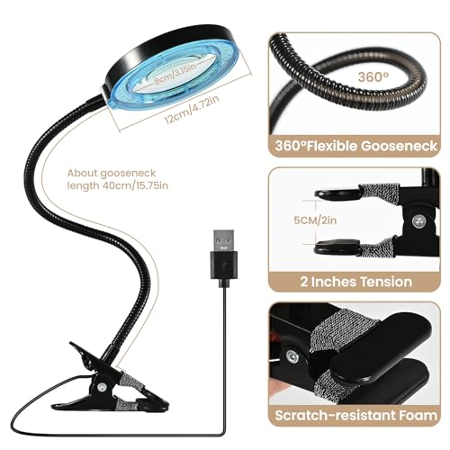 10X Magnifying Glass with Light and Timer, 2 in 1 Magnifying Desk Lamp, 3 Color Modes 10 Dimmable Brightness, Flexible Gooseneck Magnifier with Light for Craft Hobby Painting Sewing Close Work - size: 120MM-Updated