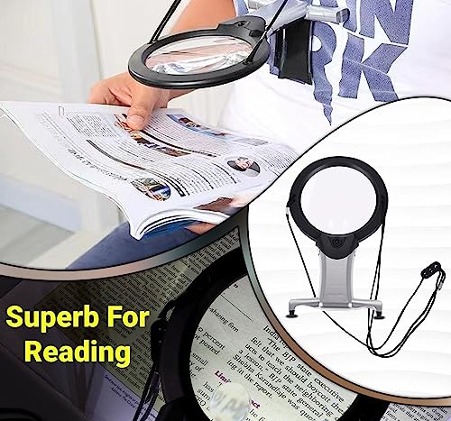 2X Hands Free Chest Rest LED Magnifier for Reading with 6X Spot Magnifying Glasses with Light for Sewing, Hobbies, Crafters, and DIY Projects – Adjustable Stand and Neck Cord for Seniors