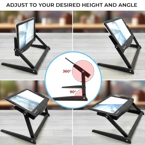 MAGNIPROS 5X LED Page Magnifying Glass, Detachable Stand, 3 Color Modes - color: Jet Black