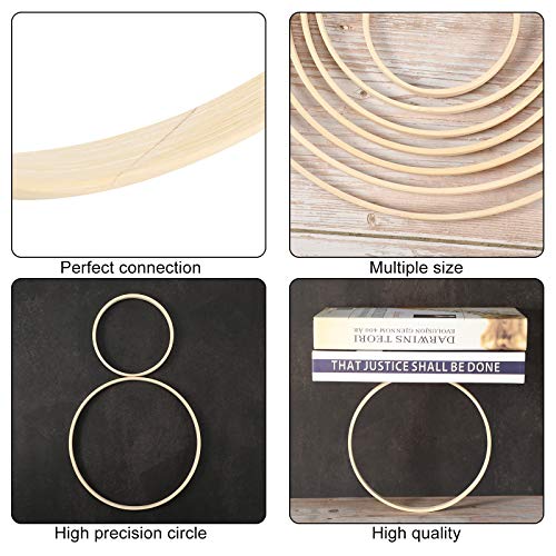 Jetec 14 Pcs Wooden Bamboo Floral Hoop 7 Sizes Set Macrame Craft Rings Wreath Round Wooden Hoops for DIY Wedding Wreath Decor Dream Wall Hanging Catcher Crafts Making