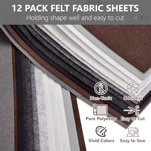 12 Rolls 8"x35" Large Stiff Felt Sheets, 1mm Felt Fabric Sheet for Crafts - color: Gray Series
