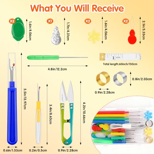 20 PCS Seam Ripper Kit for Sewing, Needle Threader, Thread Snips, Thimble, Tape Measure, Tailors Awl, Large Thread Remover and Small Stitch Ripper Sewing Supplies and Accessories for Craft