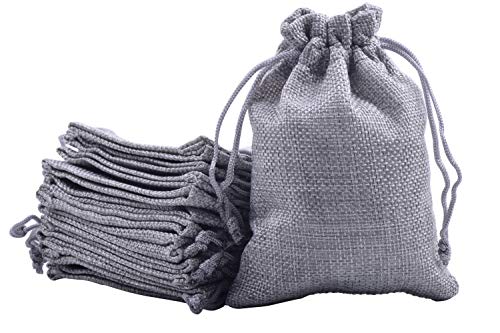 Sansam 50pcs 4.0X5.60 Inch Drawstring Burlap Gift Bags, Jute Jewellery Pouches, Small Grey Lining Burlap Favor Sacks For Herb, Spices, Jute Treat Bags for Christmas, Wedding, Party - color: Grey