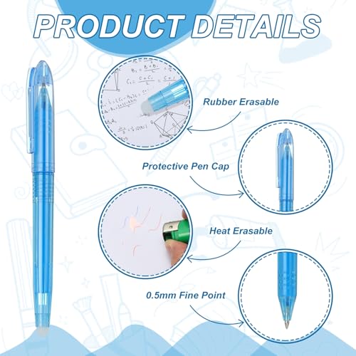 PATIKIL 12Pcs Erasable Gel Pens, 0.5mm Fine Point Heat Erasable Marking Pen with Cap Smooth Writing Fabric Markers for Sewing Drawing Writing Planner, Sky Blue Ink - color: Sky Blue