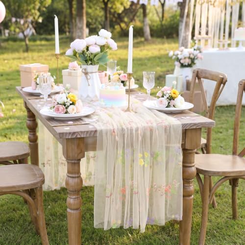 Beige Apricot Floral Tablecloth 10FT Summer Butterfly Wildflower Overlay - color: Beige Apricot, size: 60"x120", 1 Pc