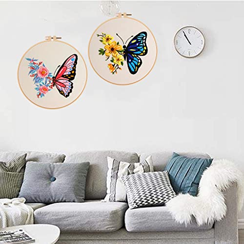 Konrisa Embroidery Starter Kits with Butterfly Flower Pattern, Stamped Cross Stitch Kits for Beginners Adults DIY Sewing Include Embroidery Hoop Embroidery Fabric Threads and Needles,Set of 2 - color: Butterfly01