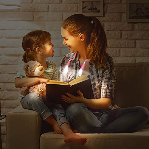 LED Neck Book Light, USB-C Rechargeable, Hands Free, 4 Super Bright LED Bulbs, 3 Adjustable Brightness, Best for Reading in Bed, Knitting, Walking, Jogging, Mending in Night (Pink) - color: Pink