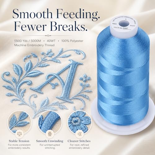 Simthread Embroidery Machine Thread 5000M 40WT Polyester, Medium Blue S066 - color: MediumBlueS066