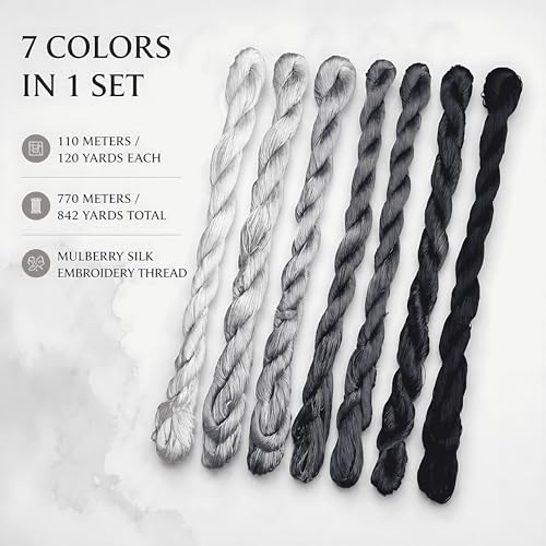 Natural 100% Silk Thread, Handmade Embroidery Thread Silk Floss 7 Colors 110m Each (97) - color: 97