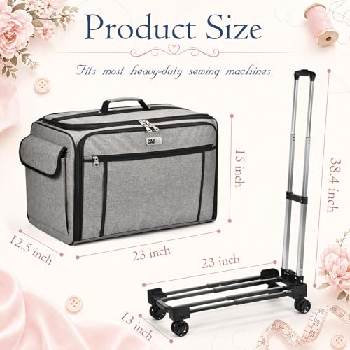CAB55 XXL 23-Inch Rolling Sewing Machine Case with 4 Wheels, Extra Large Carrying Case for Professional Embroidery and Heavy Duty Sewing Machines with Bottom Support Board (Gray) - color: Gray