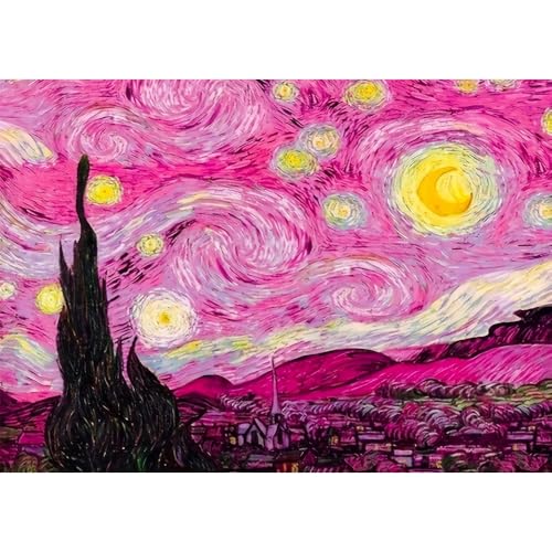 TCDZMYGS Stamped Cross Stitch Kits for Beginners-Starry Sky,12x16in - color: Pink Starry Sky