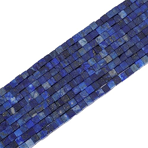 BEADIA Natural Lapis Lazuli Square Stone Beads 4x4mm 85pcs Cube Loose Semi Gemstone Beads for Jewelry Making Design - color: Lapis Lazuli