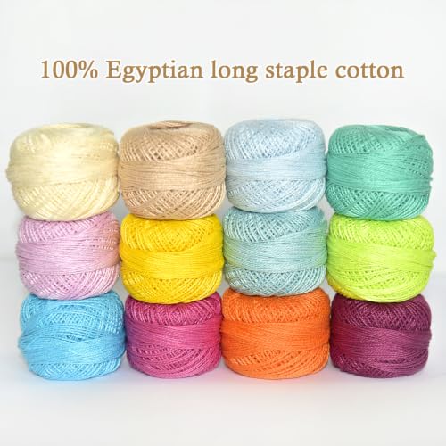 Double Mercerized Egyptian Long Staple Cotton Pearl Thread Ball 10 Grams Rainbow Color 12 Colors per Box for Crochet Hardanger Kniting Hand Sewing,Citrus Pop PrimaryPalette - color: Citrus Pop Primary Palette