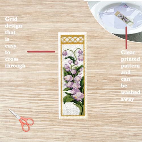 FREEBLOSS 6 Set Cross Stitch Bookmark Kits 11CT 8"x2.4" Lily of The Valley - style: Lily of the Valley