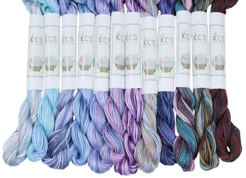 KCS Big skeins of 25 Meters Size 25 Color Variegated Cross Stitch Stranded Threads,12 skeins,07 - color: 12skeins07, size: 12 skeins