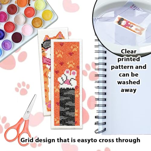 ORIGACH 6 Set Cute Cat Cross Stitch Bookmark Kit for Beginner - style: Cat
