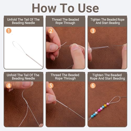 TIESOME 8 Pcs Bead Spinner Needles, 14cm/5.51 Inch Beading Needle for Seed Beads, Stainless Steel Big Eye Beading Needles for Seed Beads, 0.6mm & 0.7mm for Jewelry Making, Bracelet & Necklace