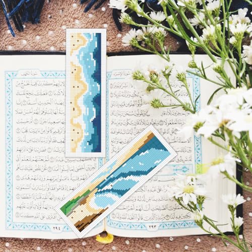 BEUNITONE 6 Pcs Summer Cross Stitch Bookmark Kits for Adults Beginners - style: Island Elements