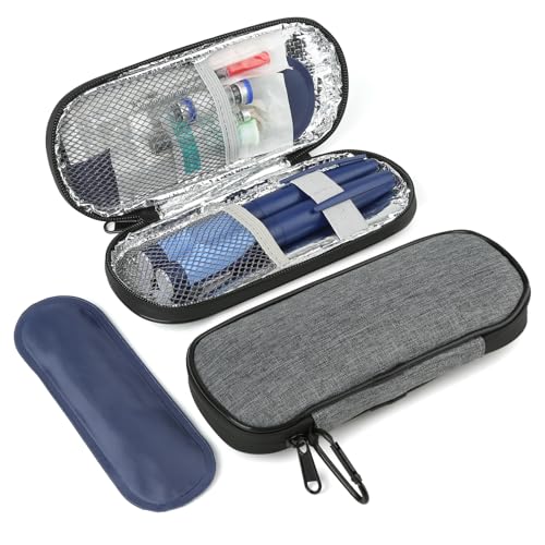 Insulin Pen Cooler Travel Case with 2 Reusable TSA Approved Ice Packs, Diabetic Medication Insulated Cooler Bag for Insulin Pens and Other Diabetic Supplies Storage Grey - color: Grey