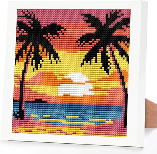 Beach Scenery Stamped Cross Stitch Kits for Adults Beginners with Frame - color: Beach Scenery Cross Stitch with Frame