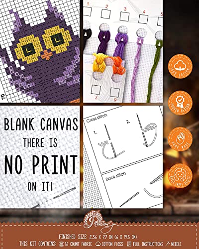 Povitrulya Halloween Owl - Counted Cross Stitch Kit with Halloween Pumpkin Jack-o'-Lantern - DIY Hand Embroidery Bookmark - color: Owl