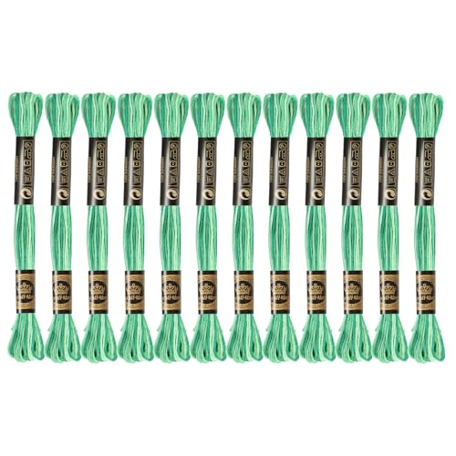 12 Skeins Embroidery Floss, Colorful Embroidery Floss 6 Strands Polyester Variegated Gradient Cross Stitch Thread for Sewing DIY Crafts, Gradient Green - color: Gradient Green