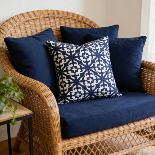 Slow Cow Embroidered Throw Pillow Cover 18 x 18 Inch Navy Blue - color: Navy White, size: 18" x 18" (Pack of 1)