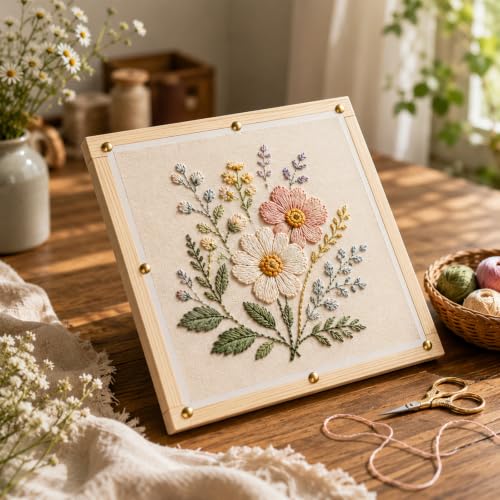 16 PCS Stretcher Bars for Needlework, 4 Sizes Wooden Splicing Canvas Needlepoint Embroidery Stitch Frame Set with 50 Thumb Tacks & Tack Remover for Cross Stitch Hand Embroidery Art Craft Supplies