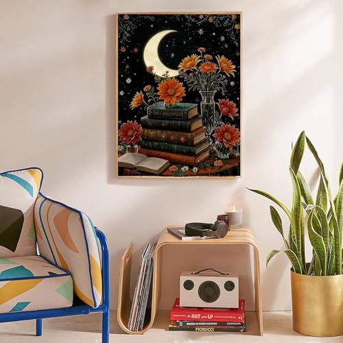 Lzyueyuan Book Flower Stamped Cross Stitch Kits for Adults Beginner, Moon Cross Stitch Ornament Kits Counted Embroidery Needlepoint Kits Home Decor 11.8X15.7inch - color: Cross Stitch-1029-3