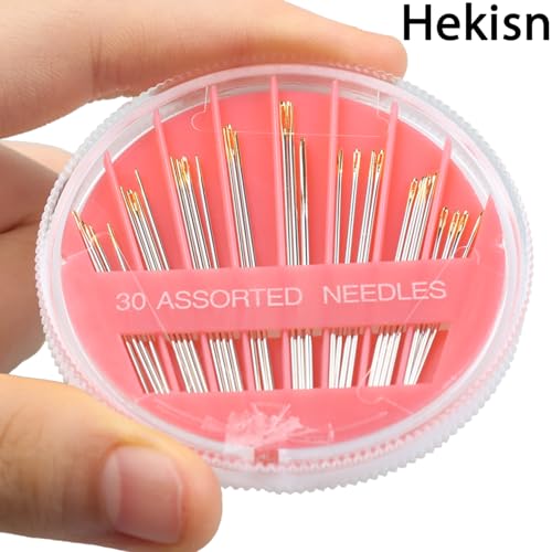 Hekisn 30pcs Premium Hand Sewing Needles, 6 Sizes 30-Count Assorted Sewing Needles, Stitching Needles for Hand Sewing Repair，Sewing Sharp Needles Sewing Repair Embroidery Needles - style: Pink