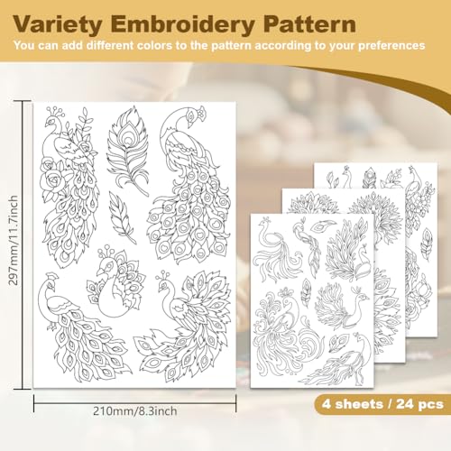24Pcs Peacock Animal Water Soluble Hand Sewing Stabilizers