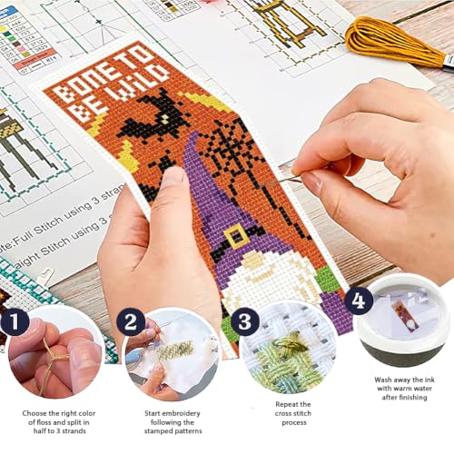 ACRNIGHEET 6PCS Cross Stitch Bookmark Kit (Halloween Dwarf Pattern) - style: Halloween Dwarf Patterns