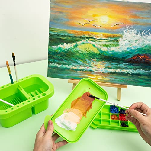 MyLifeUNIT Paint Brush Cleaner, Paint Brush Holder and Organizers with Palette for Acrylic, Watercolor, and Water-Based Paints (Lawn Green) - color: Lawn Green