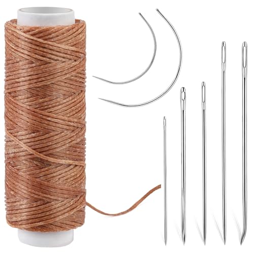 Ftyiwu Waxed Thread, Upholstery Needle and Thread 32 Yards Dark Khaki - color: Dark Khaki, size: 32Yard