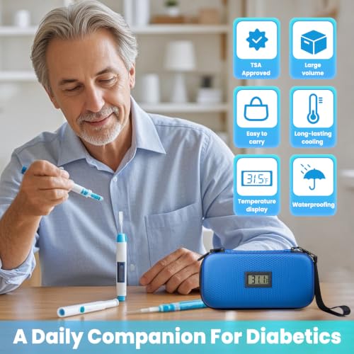 Insulin Cooler Travel Case with Temperature Display - Diabetic Travel Case Refrigerated Medicine Cooler Storage Bag with 2 TSA Approved Ice Pack for Daily and Trip (Blue) - color: Blue - Bag