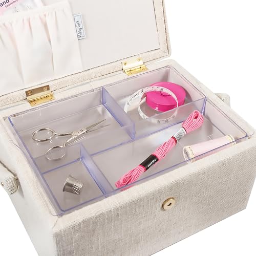 Hobby Gift Medium Sewing Box Organiser - color: Embroidered Eucalyptus