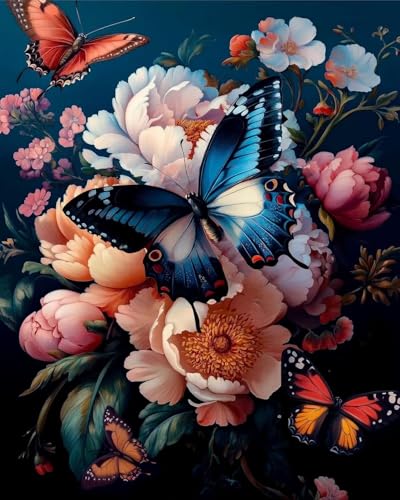 Butterfly Flower Stamped Cross Stitch Kits Flower Cross Stitch Patterns,Dimensions Cross Stitch Kits Embroidery Kit Arts and Crafts for Beginners 15.7x11.8 inches - color: T003