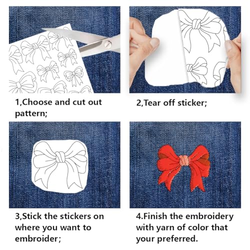 BENECREAT 4 Sheets Bow Water Soluble Embroidery Stabilizers, 36pcs Embroidery Paper with Pre-Printed Sewing Embroidery Stabilizers for Embroidery Hand Sewing Lover Beginners - color: Bow Tie