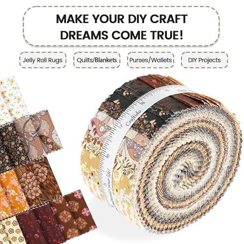 Craftido-20 Options-100% Cotton Jelly Roll Fabric Precut Strips for Quilting, Crafting, and Sewing, 40 Strips 2.5" x 44" Assorted Bundles for Rug, Quilt Project, DIY Craft and Home Decor-Autumn Bounty - color: Autumn Bounty