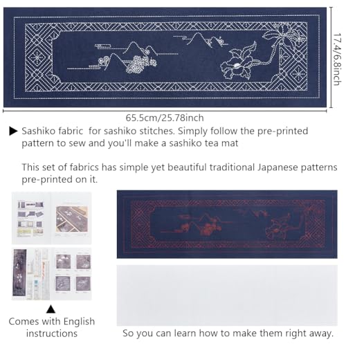 FREEBLOSS DIY Sashiko Kit Tea Mat for Beginners - Embroidery Kit for Adults With Thread and Needles - Hand Sewing and Embroidery Supplies