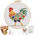 Herdiese Embroidery Kit for Beginners, Rooster Flower Set with Hoop - color: Chicken