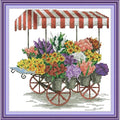 ITSTITCH Stamped Cross Stitch Kits- Full Set of Embroidery for Beginners or Adults,14 CT 2 Strands DIY Flower Car Patterns Counted Arts Craft 10.6×10.6 inch - color: Flower Car