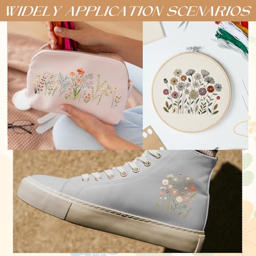 Flower Water Soluble Embroidery Patterns, 4 Sheets Stick and Stitch Embroidery Paper, Long Rattan Floral Tear Away Patterns Transfer Paper Customized Gifts for Hand Sewing Lovers Beginners - size: Flower Border