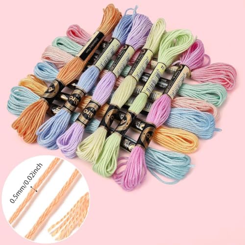 24 Skeins 210 Yards Variegated Embroidery Floss Cross Stitch Thread 6 Ply Macaroon Friendship Bracelet String Yarn Threads Bulk for Jewelry Making Bracelet Knitting Stitching DIY Crafts - color: Candy Color